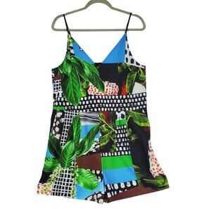 Clover Canyon Mixed Media Tropical Print Romper Dress Sz L Resort Vaca Beach NWT